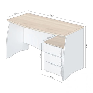 Mesa de escritorio Elan 3 cajones Blanco Artik (Blanco Mate) - Roble Canadian