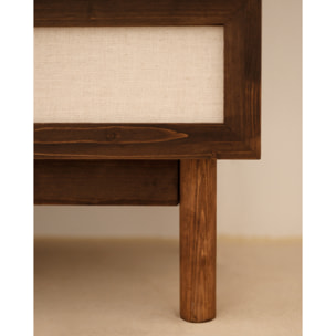Commode en bois massif et lin avec six tiroirs en noyer de 76x120cm Hauteur: 76 Longueur: 120 Largeur: 42