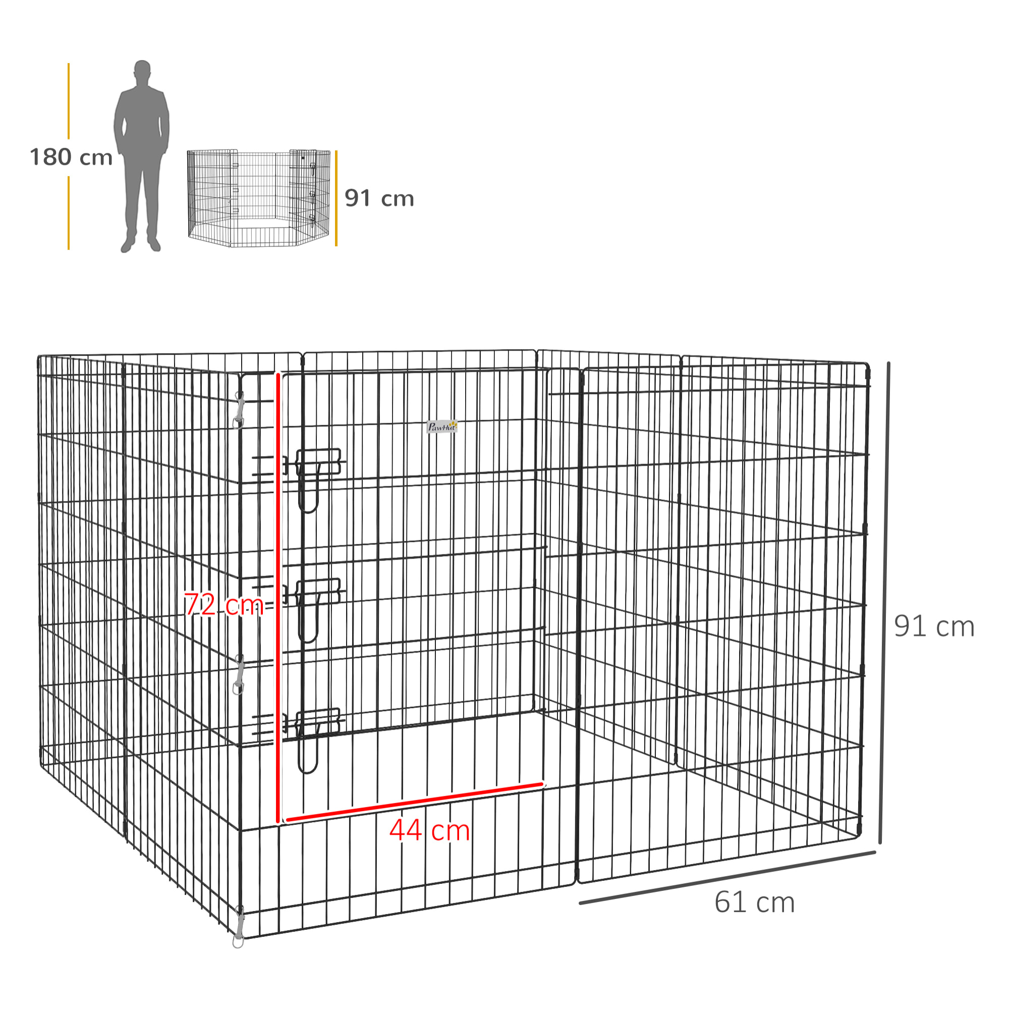 Parc enclos modulable chien - porte verrouillable, 8 panneaux 61 x 91 cm - métal noir