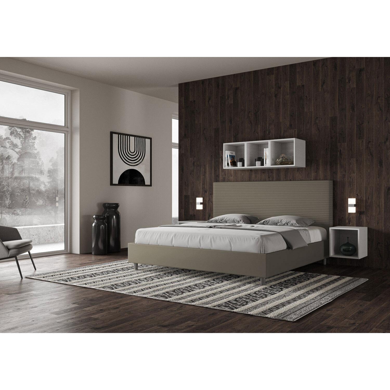 Lit king size sans sommier rembourré 180x210 similicuir cappuccino Focus