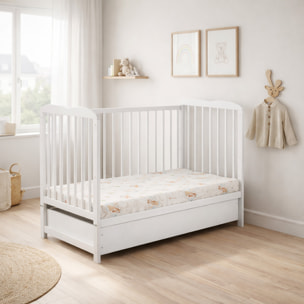 Culla Con Cassetto Contenitore Sponde Removibili E Materasso Incluso Altezza Regolabile Rete A Doghe Design Moderno 89 x 124 x 65 Cm Bianco Opaco
