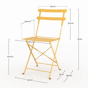 Lot de 2 chaises de jardin en métal jaune beurre, pliantes - Kayla
