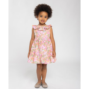 Vestido ocre flor rosa