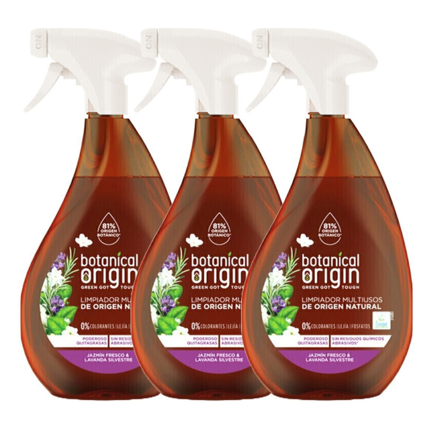 Botanical Origin Limpiador Quitagrasas Multisuperfície de origen natural Fragancia Jazmín Fresco & Lavanda Silvestre 1500 ml (3x500ml)