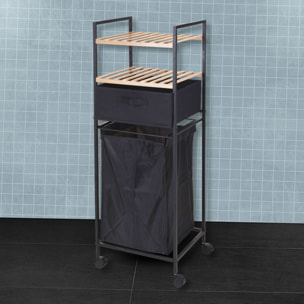 Well home estantería de baño con 2 estantes + bolsa de lavandería en poliéster de 40l, h.109cm