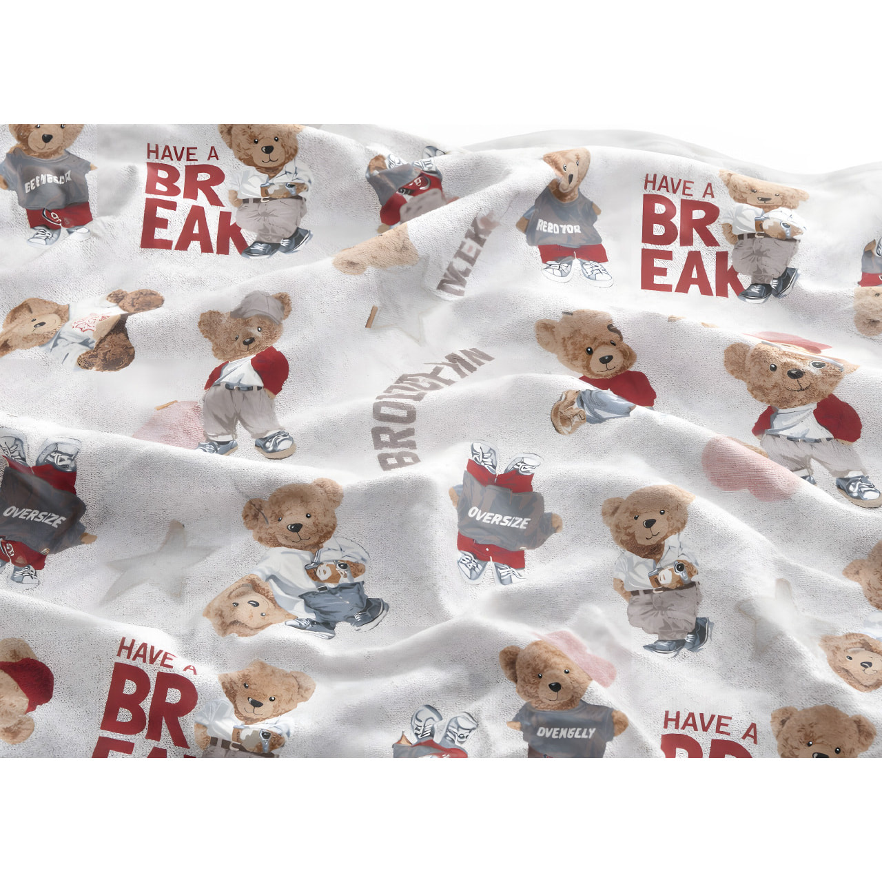 Parure Copripiumino 100% Cotone Made In Italy Fantasia Divertente Disegno Teddy Beige