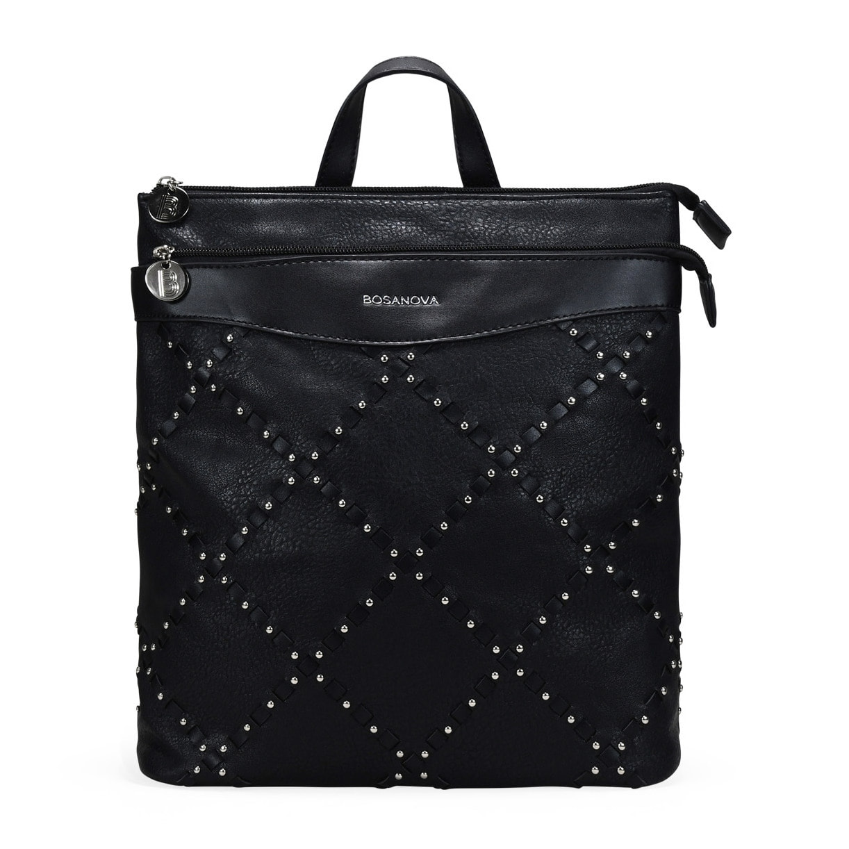 Mochila negra con doble cremallera y tachas