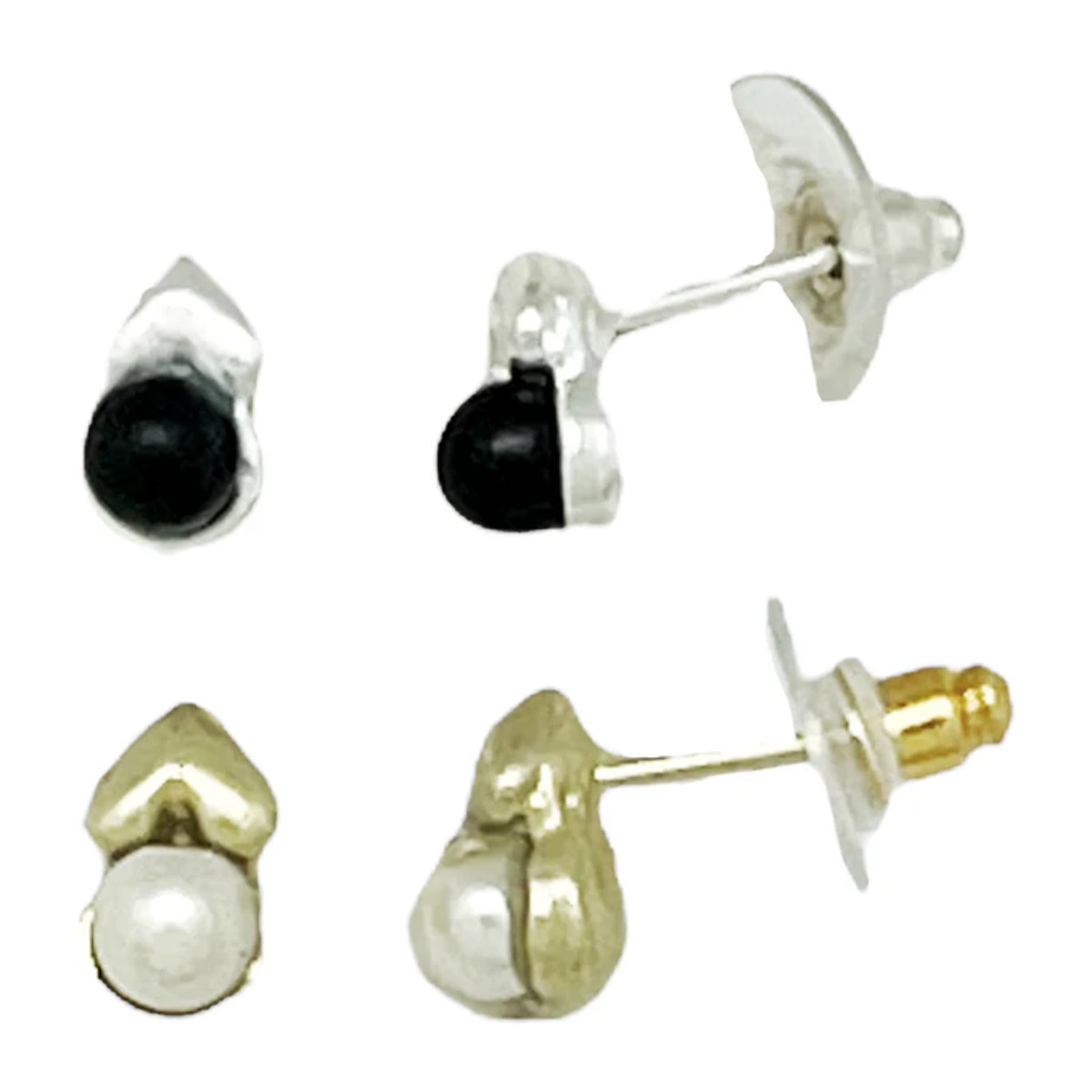 Pack de pendientes corazón mini con bolita en plata 10µ y dorado