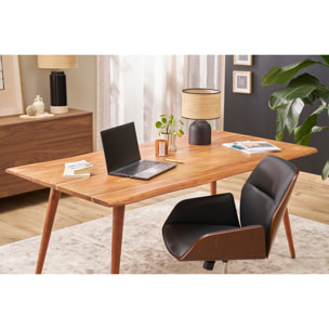 Chaise de bureau design pivotante 360° blanche, bois clair et métal chromé MARLOW