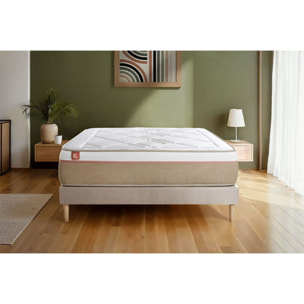 Ensemble Matelas Le Soyeux - 24cm - Ressorts ensachés et mémoire de forme - Equilibré - Sommier kit Beige
