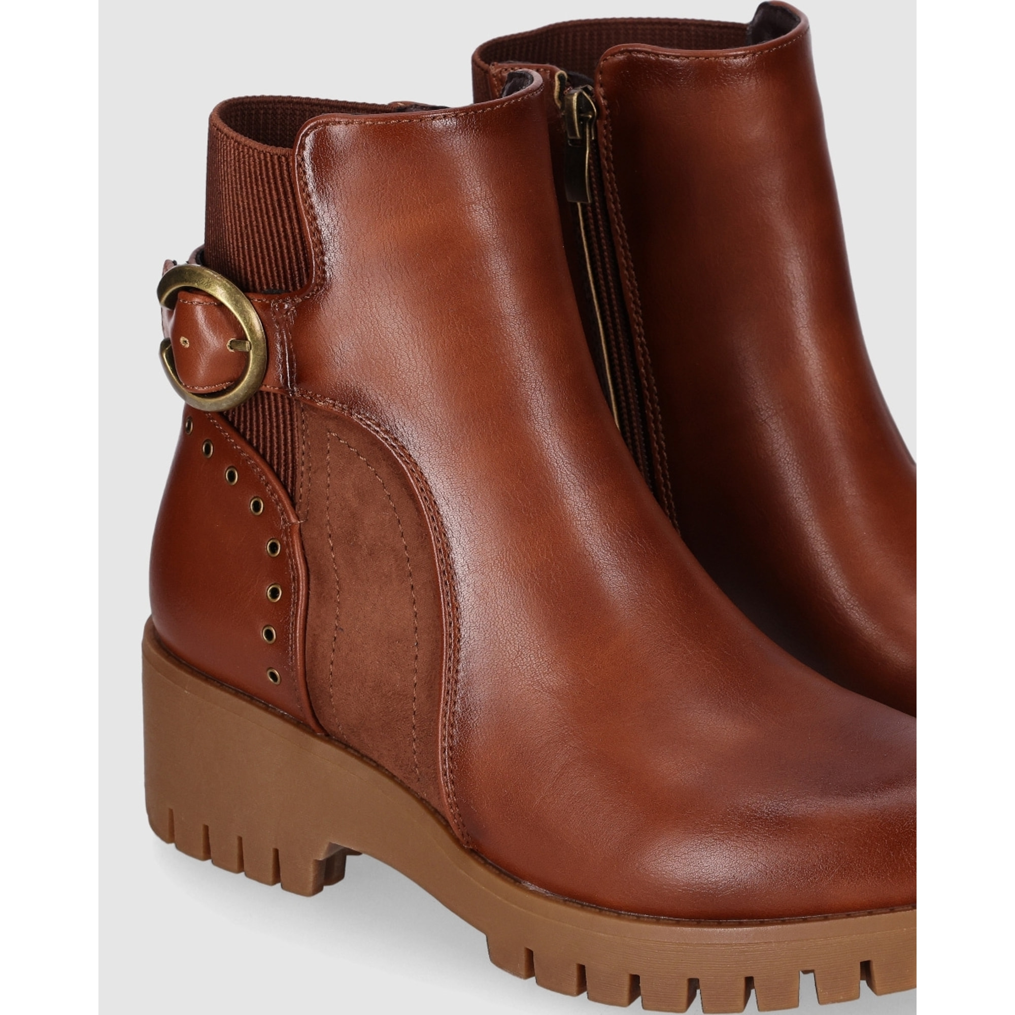 Botines de Piel Sintética - Cuero - Tacón: 3 cm