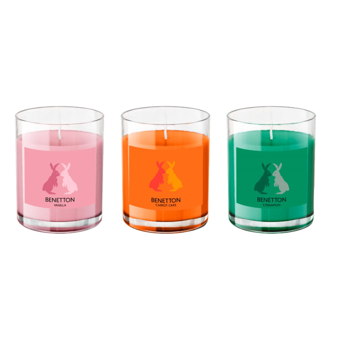 Set 3 pzs velas (tarta de zanahoria + vainilla + canela) 65g benetton