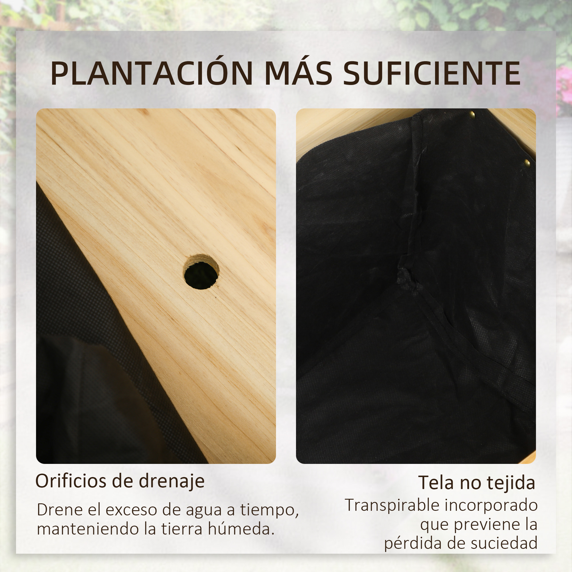 Jardinera Elevada de Madera, Macetero Exterior en Forma de L con Tela no Tejido, Huerto Urbano para Cultivos de Plantas, Flores en Terraza, Jardín, 120x120x50 cm, Natural