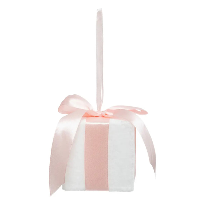 Décoration de sapin cadeau ruban rose blanc 8cm