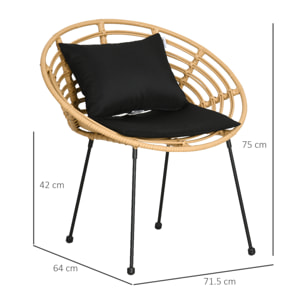 Lot de 2 chaises de jardin style colonial coussins noirs inclus résine tressée et filaire aspect rotin