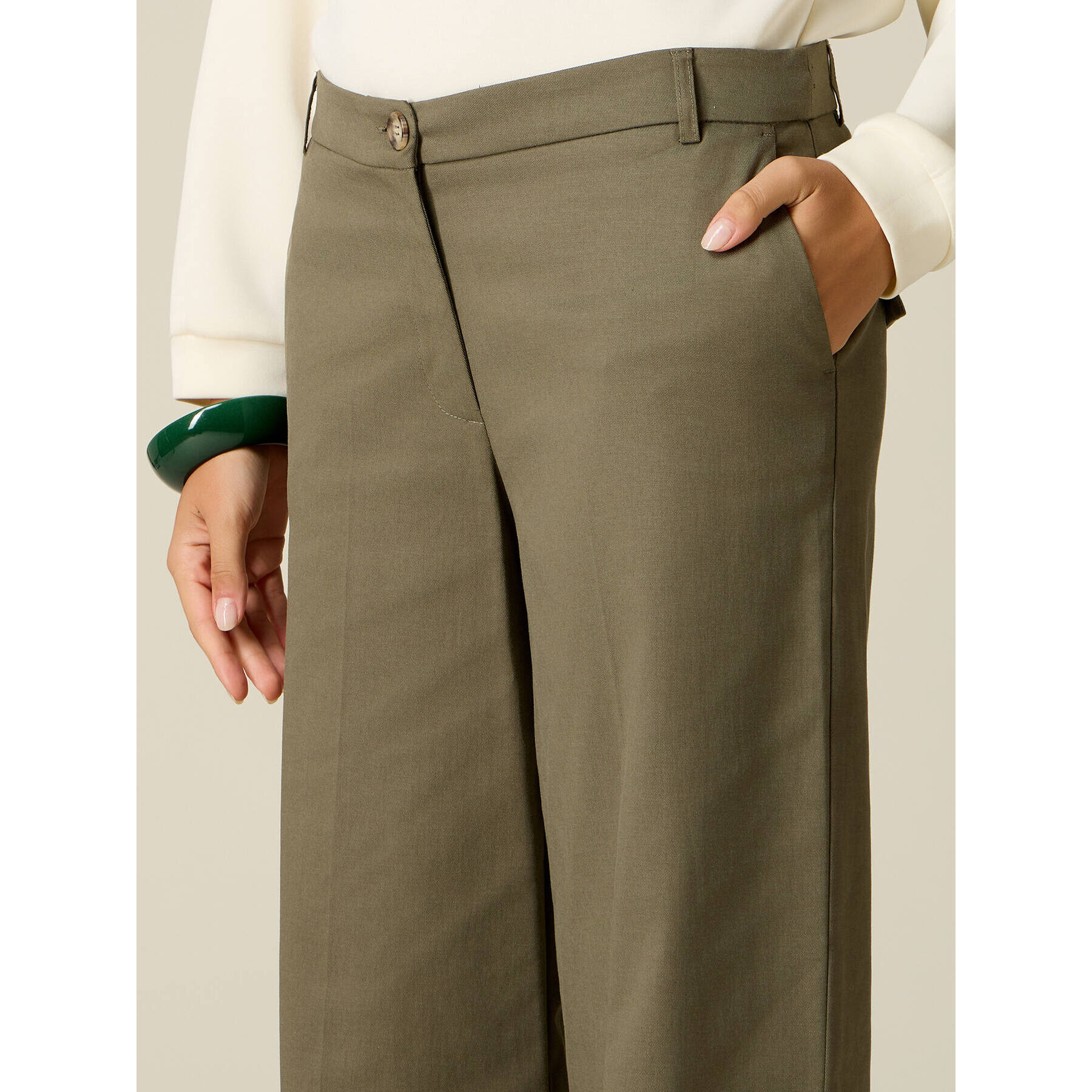 Oltre - Pantalones palazzo de sarga mezcla de algodón - Verde militare