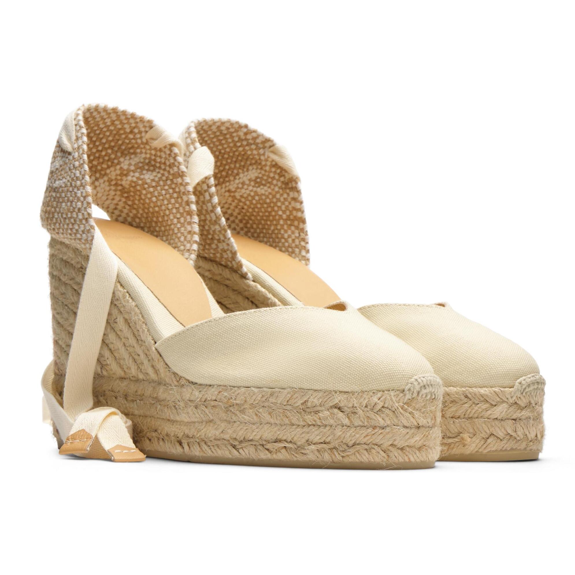 Alpargatas de cuña de mujer Chiara en algodón orgánico, cierre mediante lazada y doble plataforma