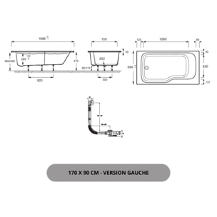 Baignoire bain douche Malice antidérapante + tablier angle + pare bain