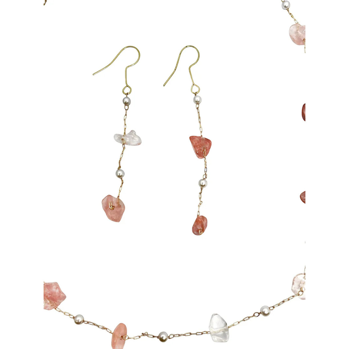 Conjunto quarzo rosa natural irregular collar y pendiente
