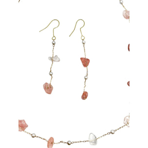 Conjunto quarzo rosa natural irregular collar y pendiente