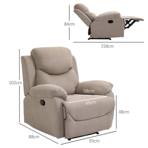 Sillón Reclinable de Salón Sillón Relax Reclinable Manual con Reposabrazos y Reposapiés Carga 150 kg Sofá Relax para Salón Dormitorio Beige