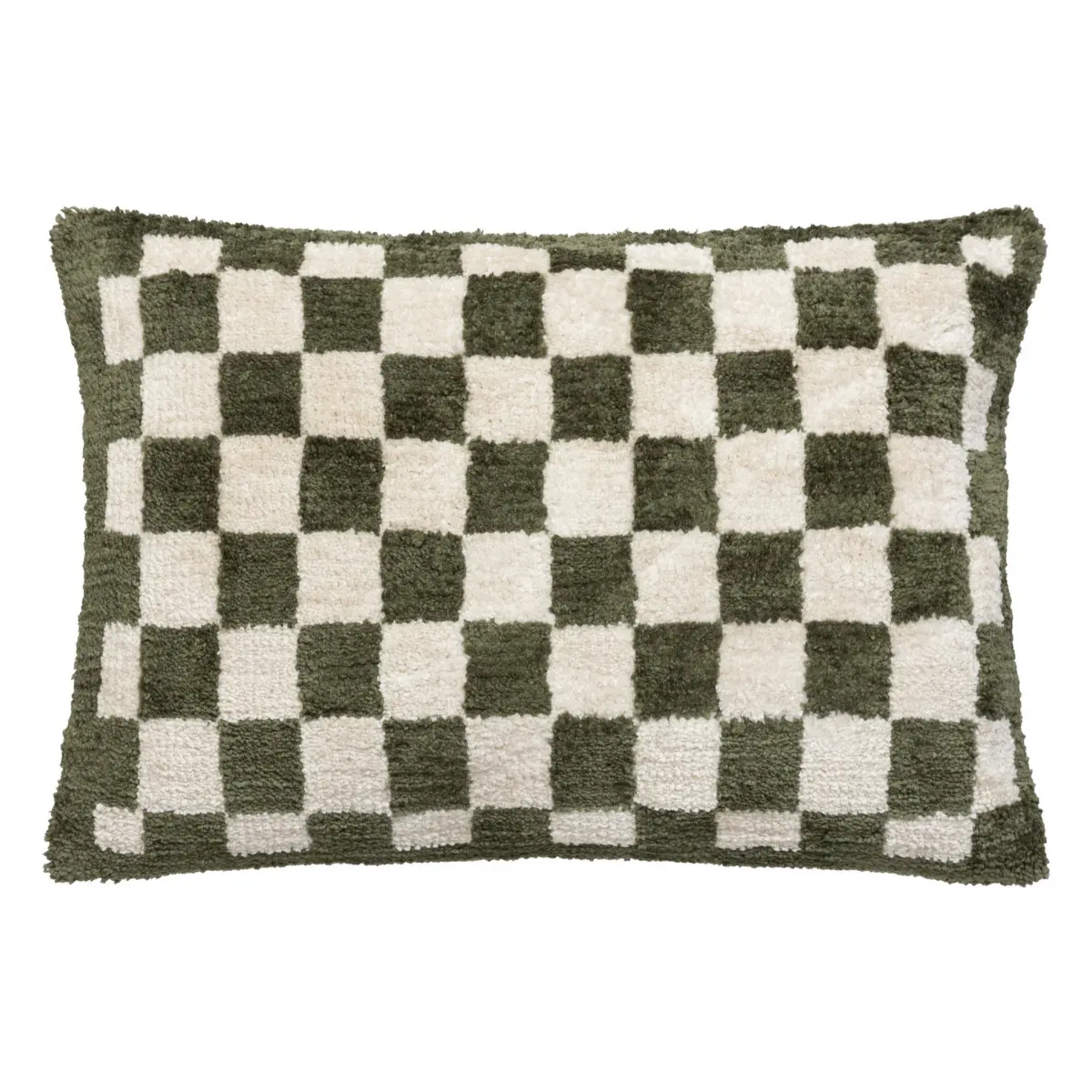 Coussin damier Itha vert kaki 38x58cm