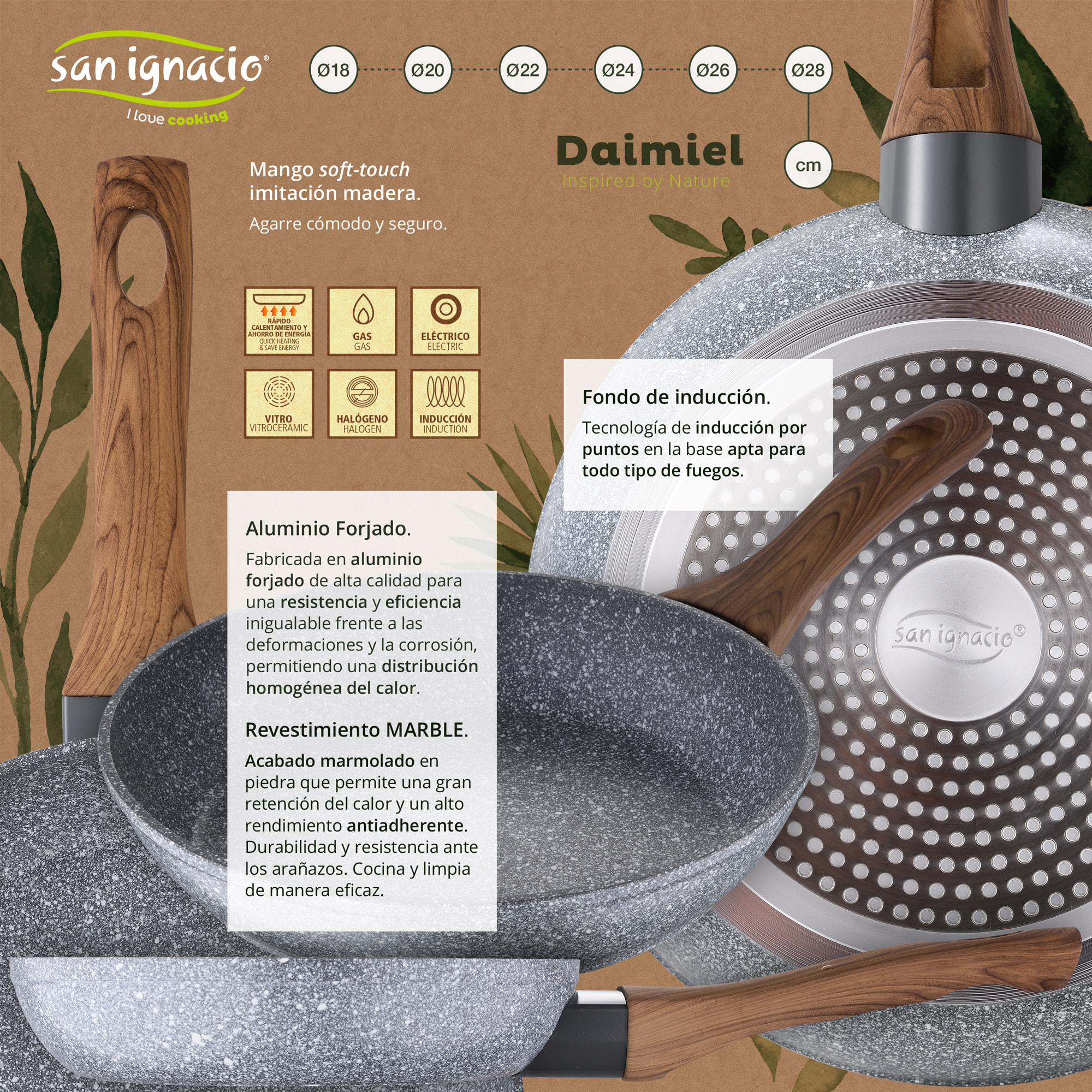 Sartén 18cm aluminio forjado, apta para inducción, colección Daimiel