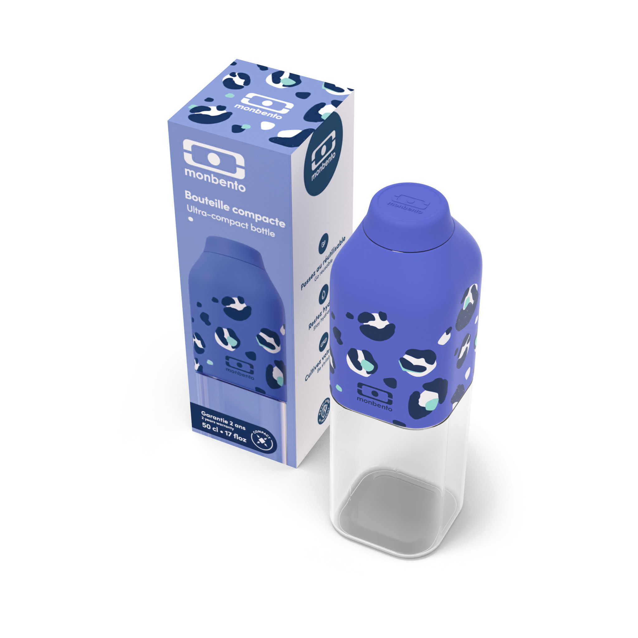 Bouteille réutilisable Positive M 500ml bleu Léopard