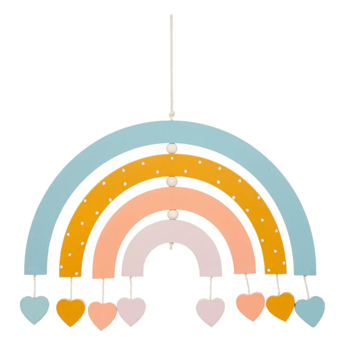 Déco murale "Arc-en-ciel" en bois & coton 30x20cm