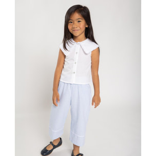 Pantalón largo de cuadros vichy azul. Elastico en la cintura, picunela en el bajo.