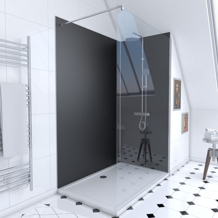 Pack Douche a l'Italienne 90x120 - Kit Panneaux Muraux Noir/Chrome + Receveur + Paroi 8 mm