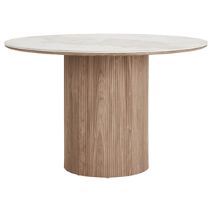 Lysa - table à manger plateau effet marbre et pieds effets bois - 4 personnes - Bois / Blanc