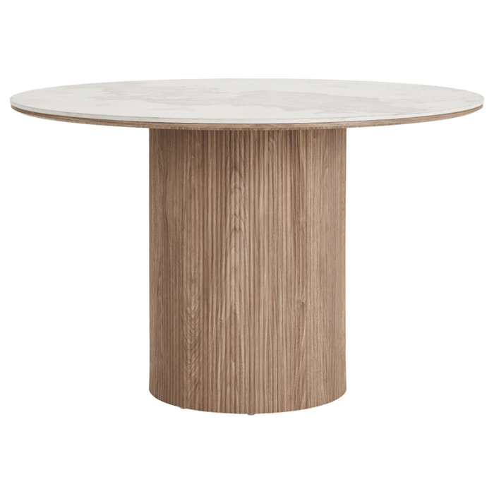 Lysa - table à manger plateau effet marbre et pieds effets bois - 4 personnes - Bois / Blanc