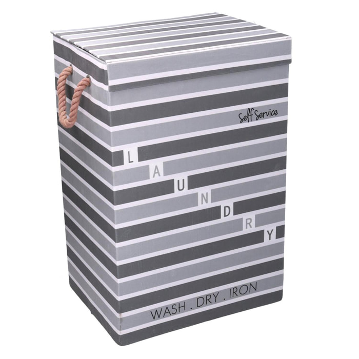 Cestone in tessuto laundry grigio con coperchio cm40x30h60