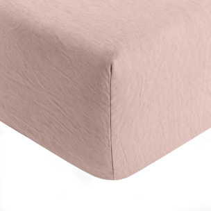 Drap housse microfibre lavee - bonnet 28cm rose poudré