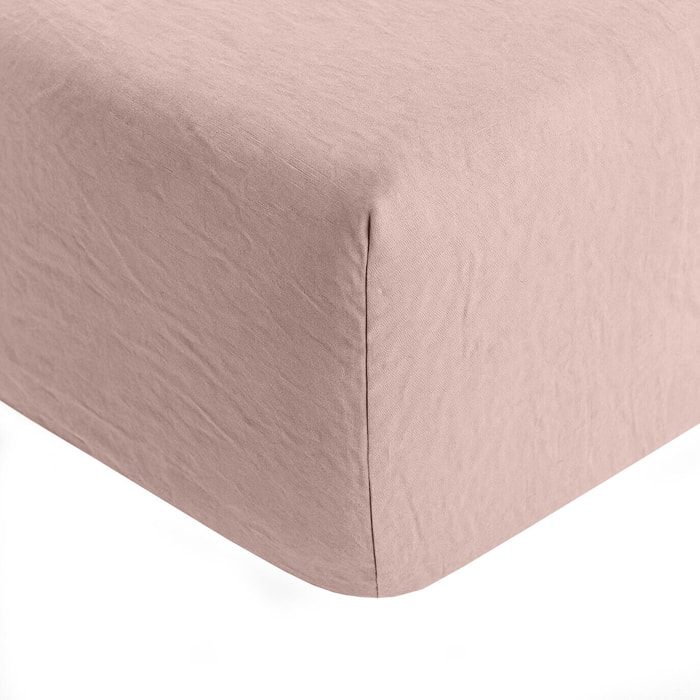 Drap housse microfibre lavee - bonnet 28cm rose poudré
