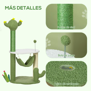 Árbol Rascador para Gatos con Forma de Cactus Altura 90 cm Torre para Gatos con Hamaca Plataforma Postes de Sisal y Bola Divertida 45x45x90 cm Verde