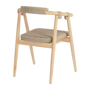 Silla apilable Majela madera maciza eucalipto acabado efecto roble y cuerda beige FSC 100%