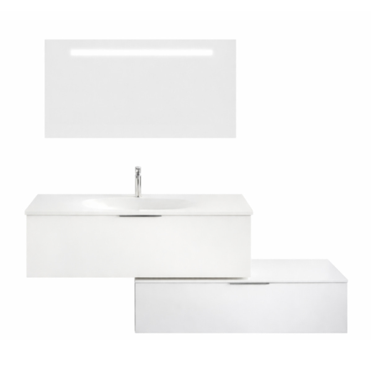 Meuble vasque 120 cm BURGBAD Olena en décalé blanc brillant + miroir