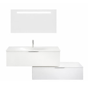 Meuble vasque 120 cm BURGBAD Olena en décalé blanc brillant + miroir