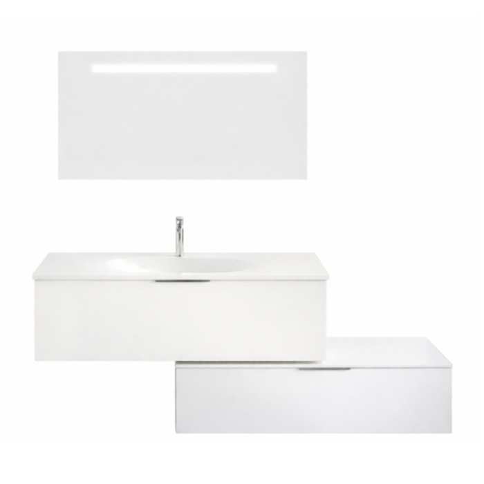 Meuble vasque 120 cm BURGBAD Olena en décalé blanc brillant + miroir