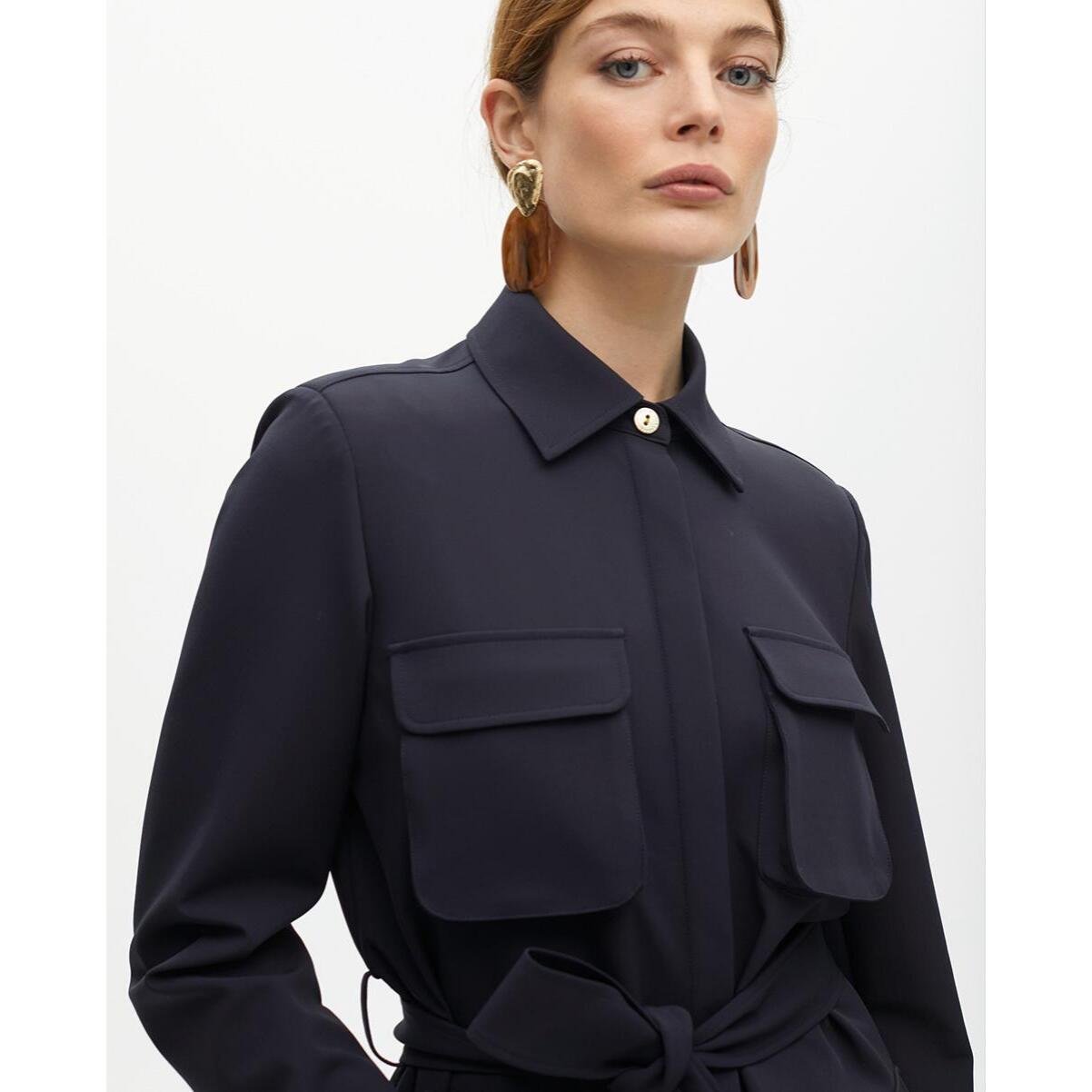 Abito Camicia Corto con Tasche e Cintura