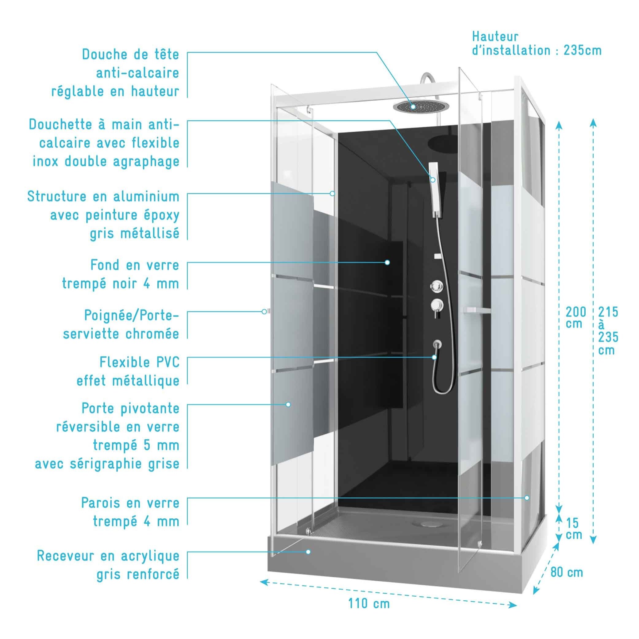 Cabine de douche rectangle 110x80x225cm - SCRATCHY 110