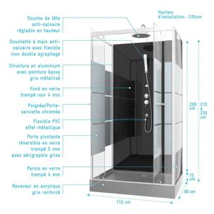 Cabine de douche rectangle 110x80x225cm - SCRATCHY 110