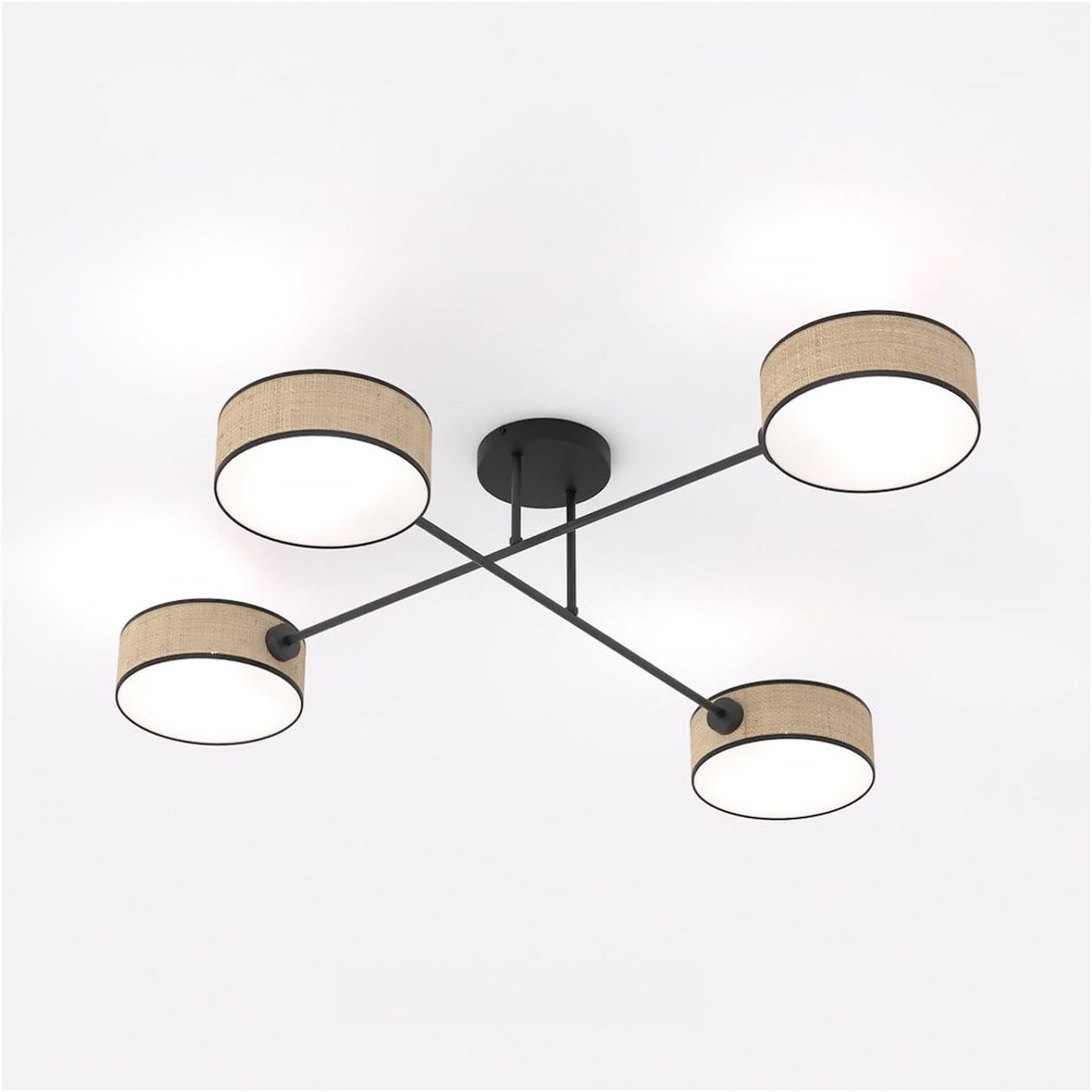 Lampada a sospensione Maga a quattro bracci in acciaio e rattan