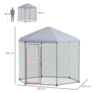 Enclos poulailler chenil 5 m² - parc grillagé dim. 2,8L x 2,45l x 2,46H m - entièrement couvert - acier oxford gris