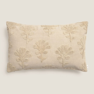 Funda de cojín algodón flores bordadas Crebo color marron beige Algodón