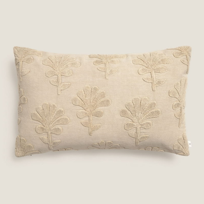 Funda de cojín algodón flores bordadas Crebo color marron beige Algodón