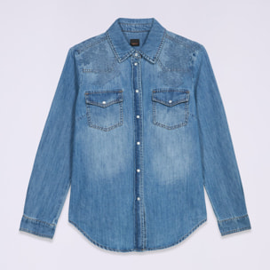 Oltre - Camisa vaquera lavada a la piedra - Light - blue