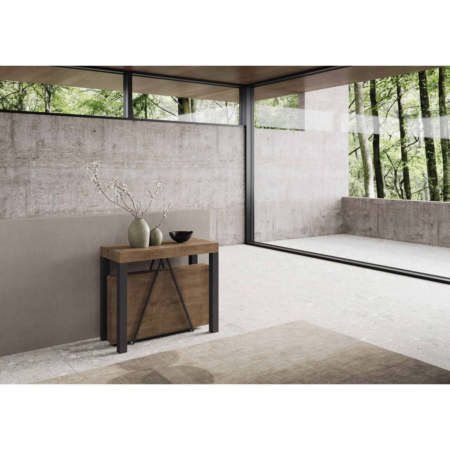 Consolle allungabile 90x40/300 cm Tiris Noce telaio Antracite